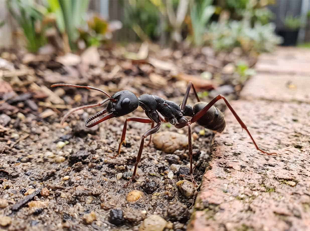 Bull ant, a large ant with big eyes and long jaws