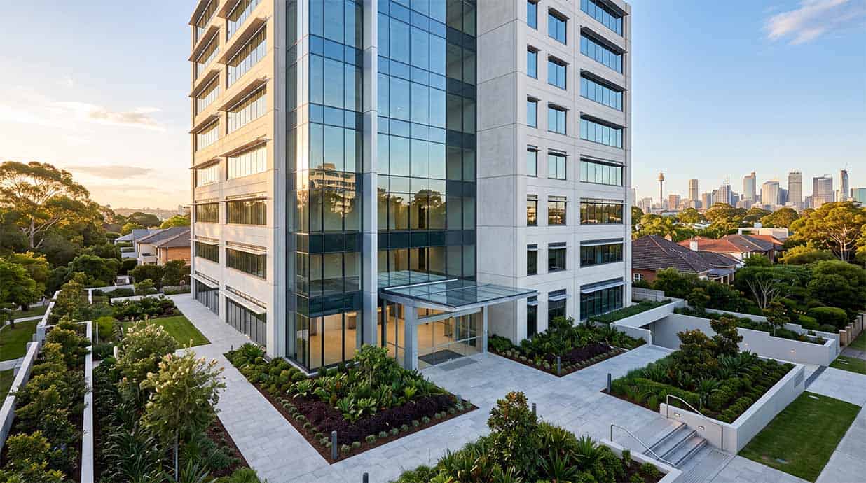 Modern commercial office building in Sydney representing professional corporate building pest control