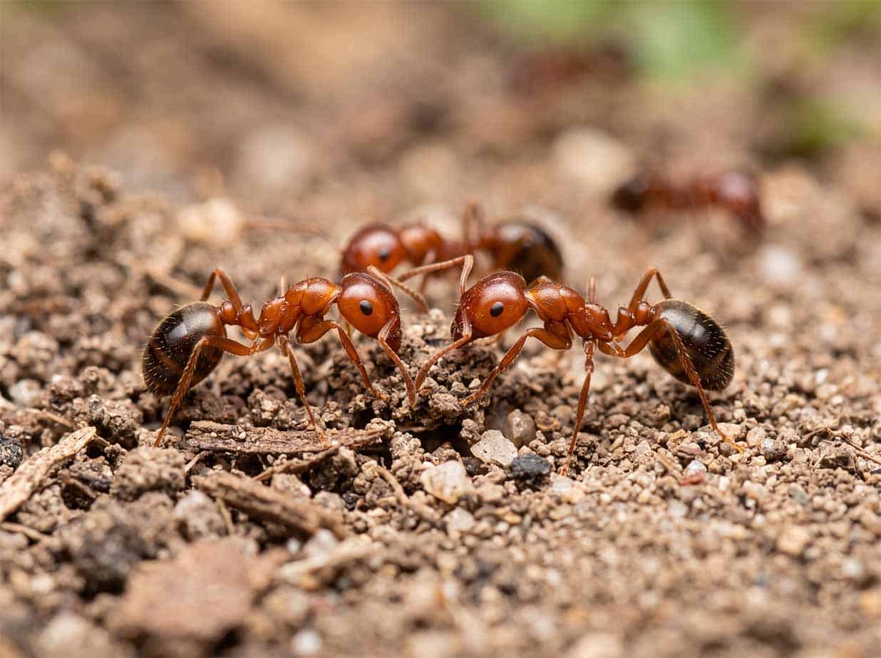 Red imported fire ant, a small coppery-brown ant with a darker abdomen