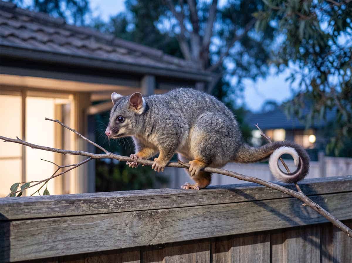 Common ringtail possum showing a slender tail with a white tip curled into a ring